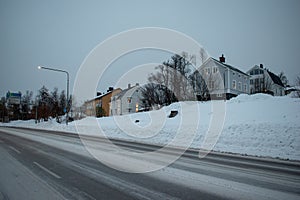 The old city in Kiruna, Norrbotten in Swedish Lapland. Photographed 17 October, 2023.