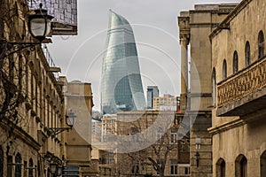 Old City Street with Flame Tower View