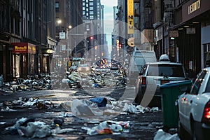 an old city street with a lot of trash all over it