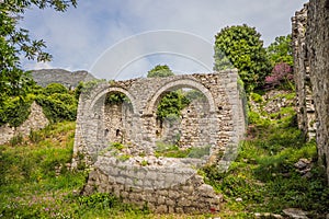 Old city. Sunny view of ruins of citadel in Stari Bar town near Bar city, Montenegro