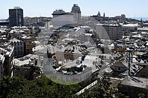 Old City from viewpoint at Spianata di Castelletto, Genoa, Italy photo