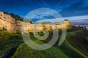 Old city wall at Hwaseong Fortress, Traditional Architecture of Korea at Suwon, South Korea