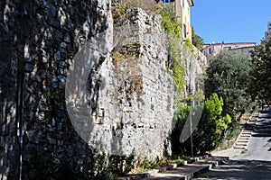Old City Wall, Mera del Barbarossa, Via Del Colle, Genoa, Italy. photo