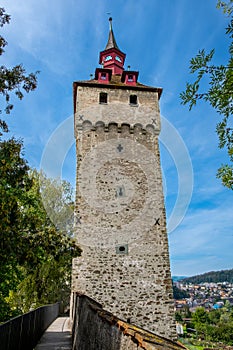 Old city wall watchtower in Lucerne Switzerland