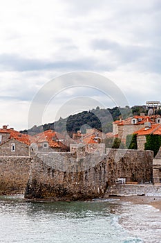 Old city walls of Budva along the Adriatic coast, Montenegro