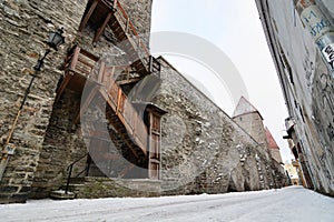 The old city walls at winter. Tallinn. Estonia