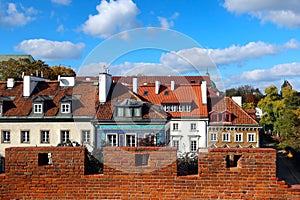 Old City in Warsaw, historic tenement houses at Mostowa street, Poland