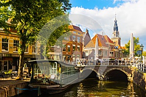 The old citycentre of Alkmaar streets, canal and draw bridge