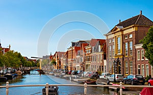 The old citycentre of Alkmaar streets, canal and draw bridge