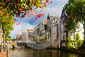 The old citycentre of Alkmaar streets, canal and draw bridge