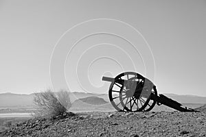 Old Civil War Cannon in the field of lookout mountain in Calico Ghost Town.