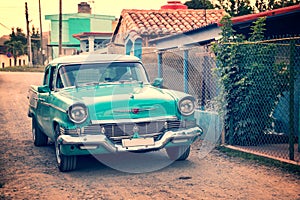 Old classic american car in a street of Vinales Cuba