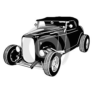 Old Classic Car, 1930 Vintage car, Stencil, Silhouette, Vector Clip Art for tshirt and emblem