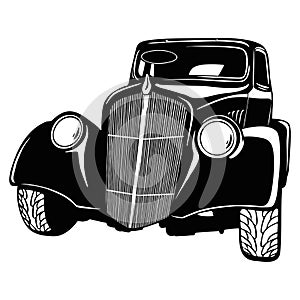 Old Classic Car, 1930 Vintage car, Stencil, Silhouette, Vector Clip Art for tshirt and emblem