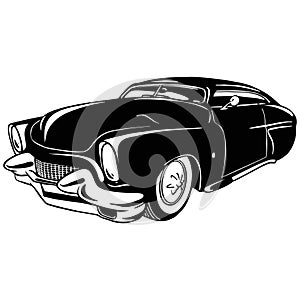 Old Classic Car, 1950 Vintage car, Stencil, Silhouette, Vector Clip Art for tshirt and emblem