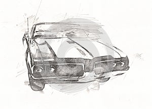 Old classic car retro vintage drawing funny artowkr for design