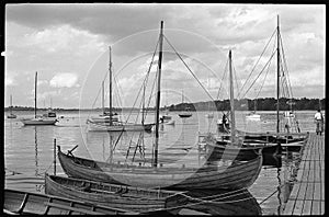 Old classic historic wooden boats in Roskilde, Denmark in 1991