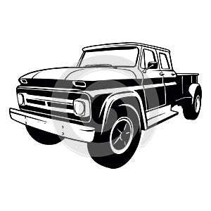 Old Classic Pickup, Muscle car, Classic Truck car, Stencil, Silhouette, Vector Clip Art for tshirt and emblem