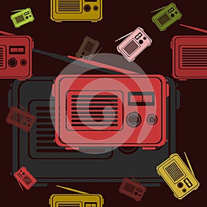 Old Classic Radio Vector Illustration With Dark Background Seamless Pattern