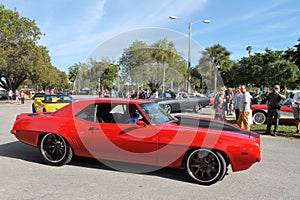 Old classic red american sports car