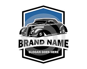 old classic retro car logo isolated on side view best white background for old car industry.