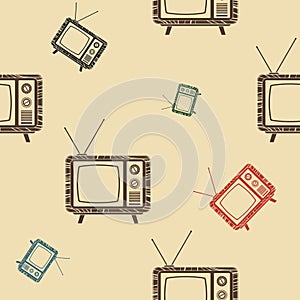 Old Classic Television Vector Illustration Seamless Pattern