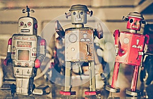 Old classic tin toy robots