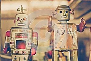 Old classic tin toy robots