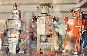 Old classic tin toy robots