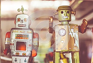 Old classic tin toy robots