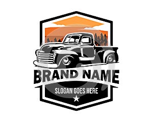 old classic truck silhouette logo isolated on white background looking from side. vector illustration available in eps 10