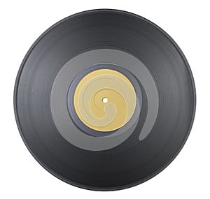 Old classic vinyl record with yellow label isolated on white background