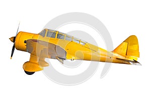 Old classic yellow plane isolated white