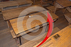 Old classroom with school desks
