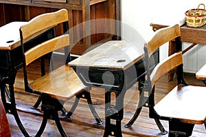 Old classroom with vintage desks.