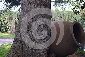 Old clay jar used to make wine in wineries