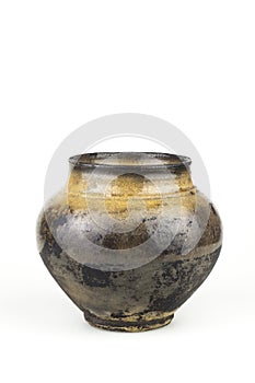 Old clay pot isolated