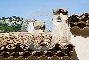Old Clay Tile Roof and Plaster Chimney