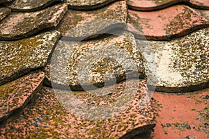 Old clay tiles. The roof of the old house of the parents` house