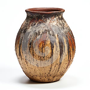 Old clay vase isolated on white background