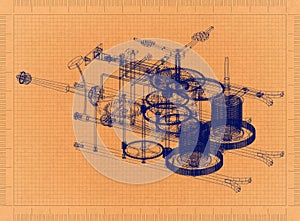 Old Clock Mechanism - Retro Blueprint