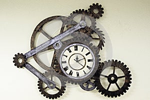 Old clock with sprockets