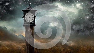 old clock with storm cloud background