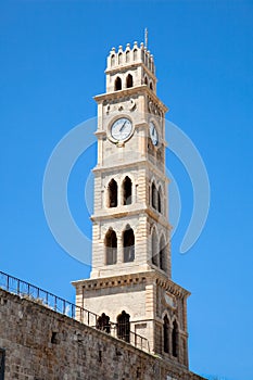 Old clock tower Akko , Acre, Israel