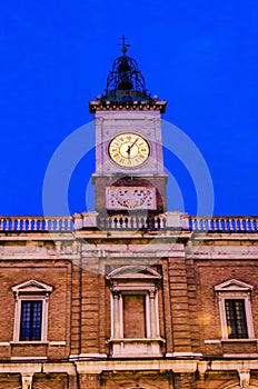 Old clock tower at Piazza del Popolo in Ravenna