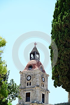 Old clock tower in Rhodes City Greece