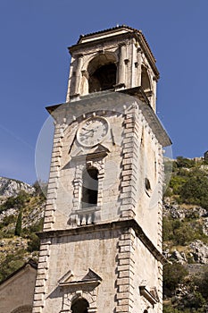 Old clock tower in the old town. Cator. Old town. Montenegro