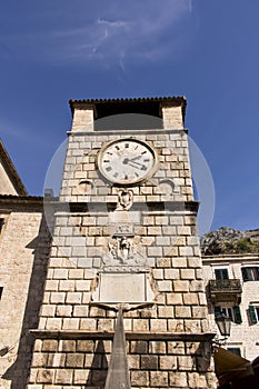 Old clock tower in the old town. Cator. Old town. Montenegro