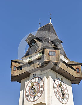 Old clock tower Uhrturm in Graz, Austria