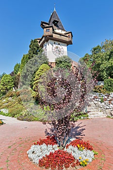 Old clock tower Uhrturm in Graz, Austria